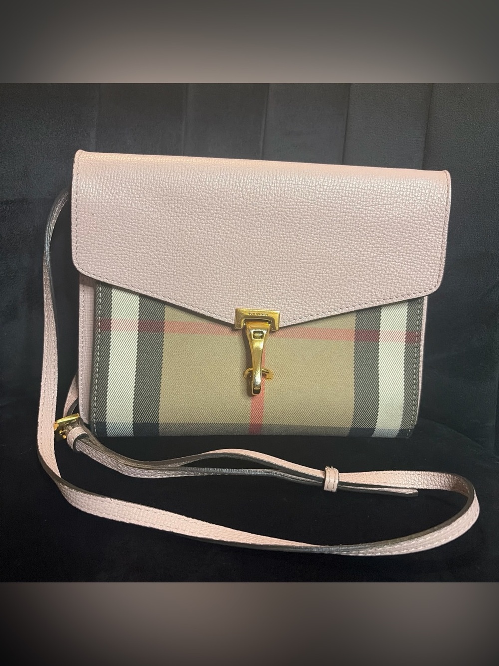Burberry Pink Leather & Classic Check Crossbody with Gold Hardware